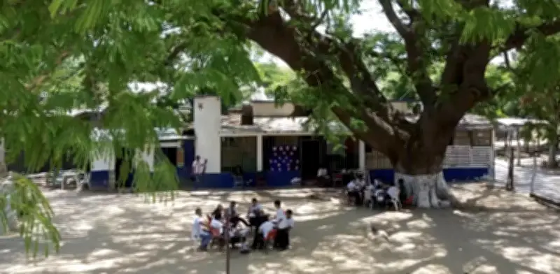 Aulas a 45°C en Oaxaca: niños se turnan un ventilador y clases bajo árbol