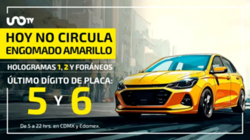 Hoy No Circula lunes 18 mayo 2026: autos con engomado amarillo y placas 5 y 6