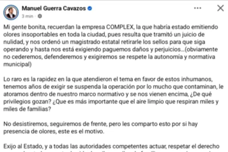 Manuel Guerra exige reapertura del complejo deportivo en NL