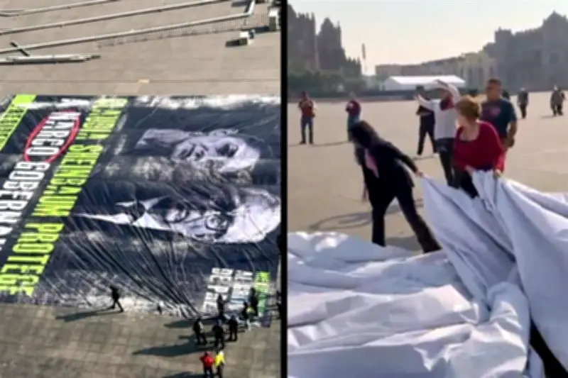 Retiran lona contra Rocha y Sheinbaum en el Zócalo