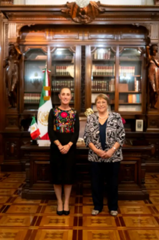 Sheinbaum recibe a Bachelet en Palacio Nacional para apoyar su candidatura a la ONU