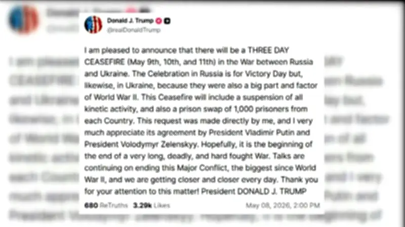 Trump anuncia 3 días de alto al fuego entre Rusia y Ucrania