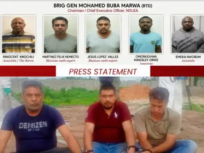 Tres mexicanos detenidos en Nigeria por laboratorio de metanfetaminas