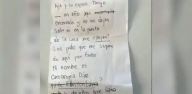 Abuelita pide auxilio con carta: 'Ayúdenme, estoy secuestrada'