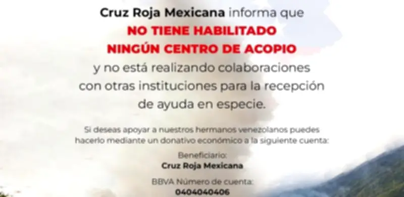 Cruz Roja Mexicana no recibe ayuda en especie para Venezuela; sólo donativos bancarios