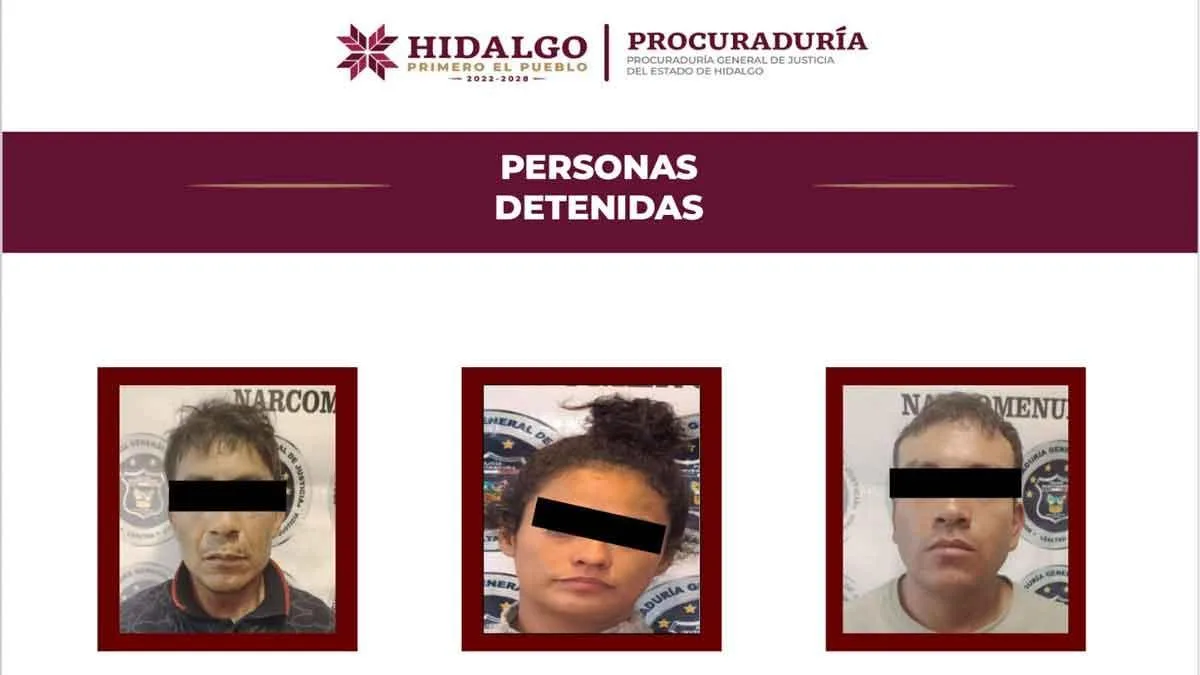 Detienen a tres con drogas, arma y vehículo robado en Tezontepec de Aldama