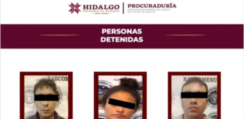 Detienen a tres personas con droga, arma y vehículo robado en Hidalgo