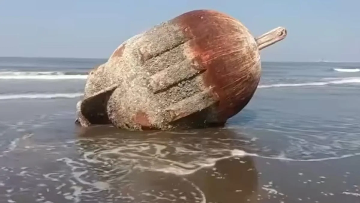Monoboya de 2 toneladas encalla en playa de Veracruz y se vuelve atracción turística
