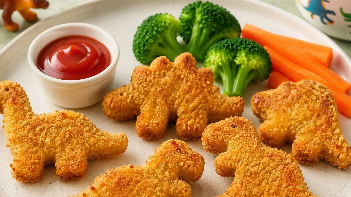 Nuggets Caseros de Pollo y Verduras en Forma de Dinosaurio para el Día del Niño