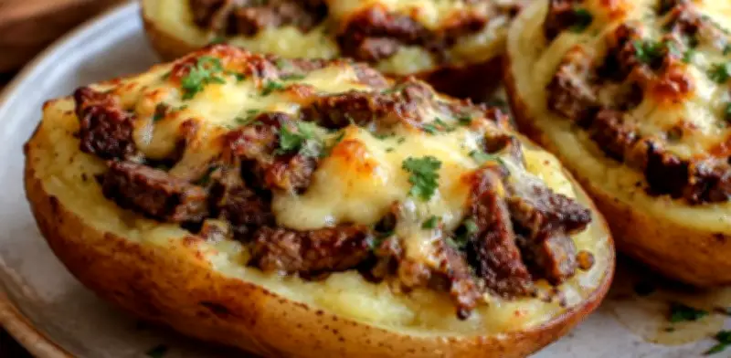 Papas rellenas de arrachera y queso listas en 15 minutos