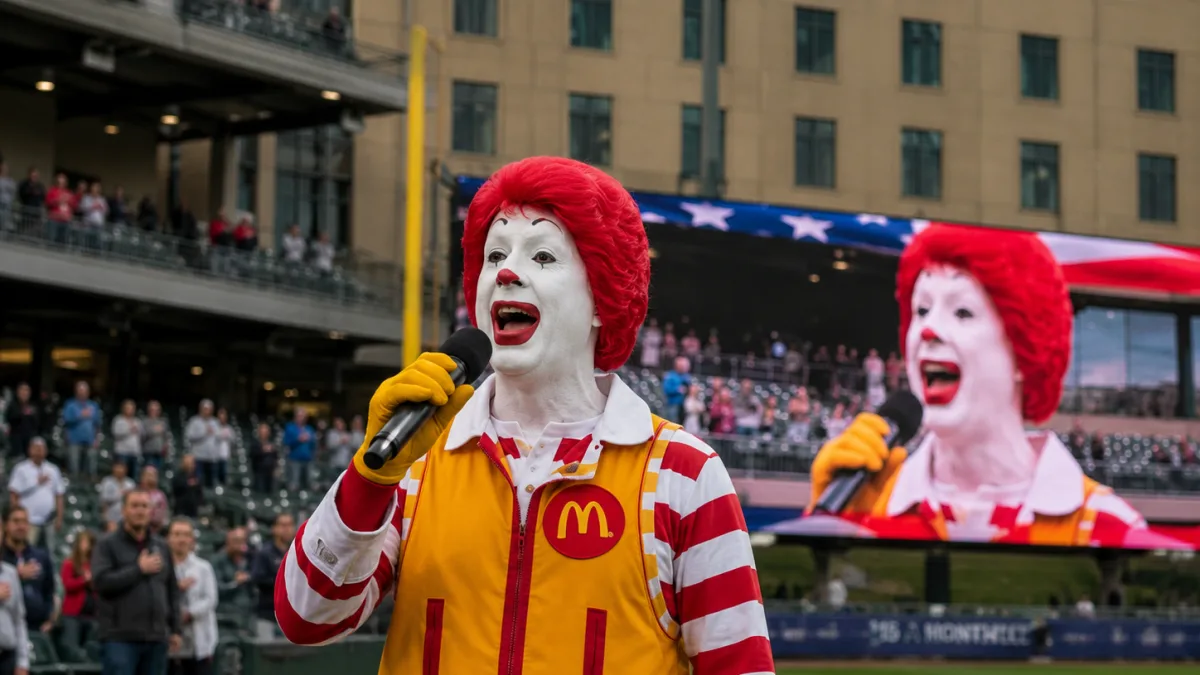 Ronald McDonald canta himno en estadio de béisbol y se vuelve viral