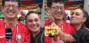 Aficionada mexicana roba beso a periodista coreano en el Mundial 2026