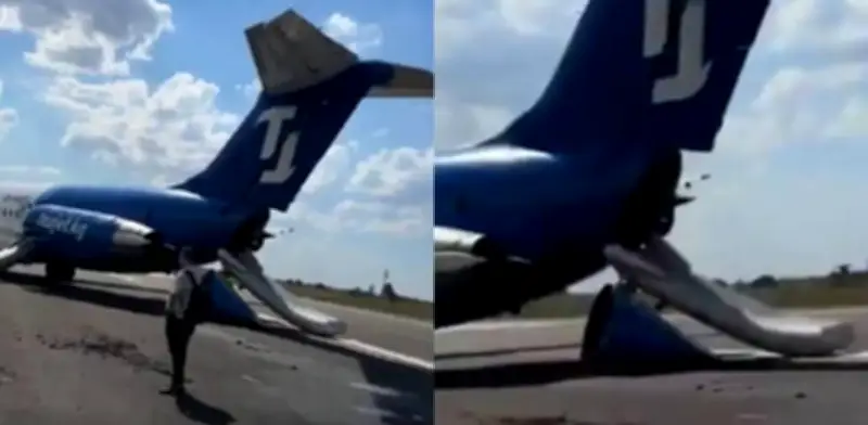 Colapsa tren de aterrizaje de avión en Kirguistán; evacúan a 181 pasajeros