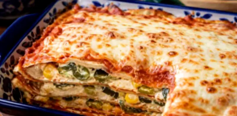 Receta fácil de pastel azteca de rajas poblanas para fin de quincena
